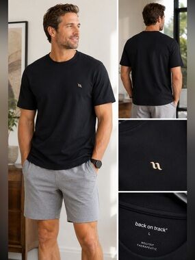 Mens Back on Track Welltex Therapeutic T Shirt Black Short Sleeve Recovery Top L